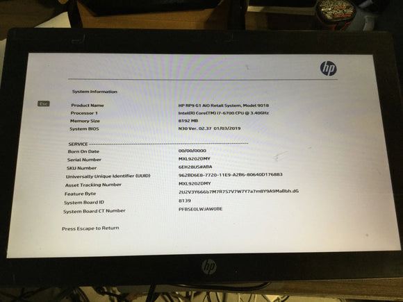 HP RP9 AIO Retail System, Model 9018