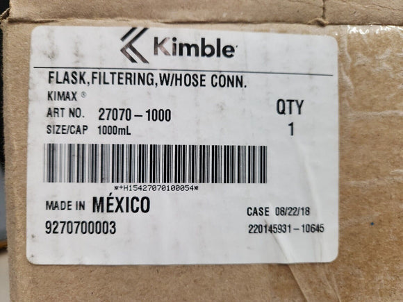 KIMBLE 27070-1000 FLASK FILTERING WITH HOSE CONN NEW IN BOX