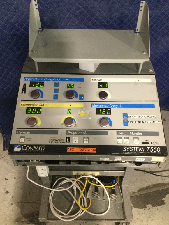 Conmed System 7550 Electro Surgical Generator + ABC Modes With 2 Foot Pedals