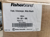 FISHERBRAND FB-501-500 FLASK ERLENMEYER REUSABLE GLASS WIDE MOUTH PACK OF 6